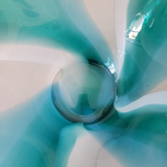 Hand Blown Glass Vase Bowl Turquoise White Clear Handkerchief Flair Home Decor - Picture 10 of 10